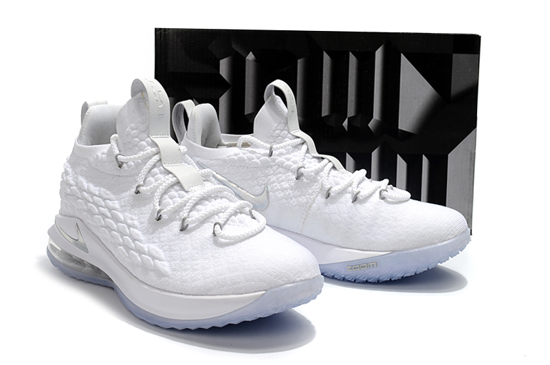 2018 Men Nike Lebron James 15 Low All White Shoes - Click Image to Close